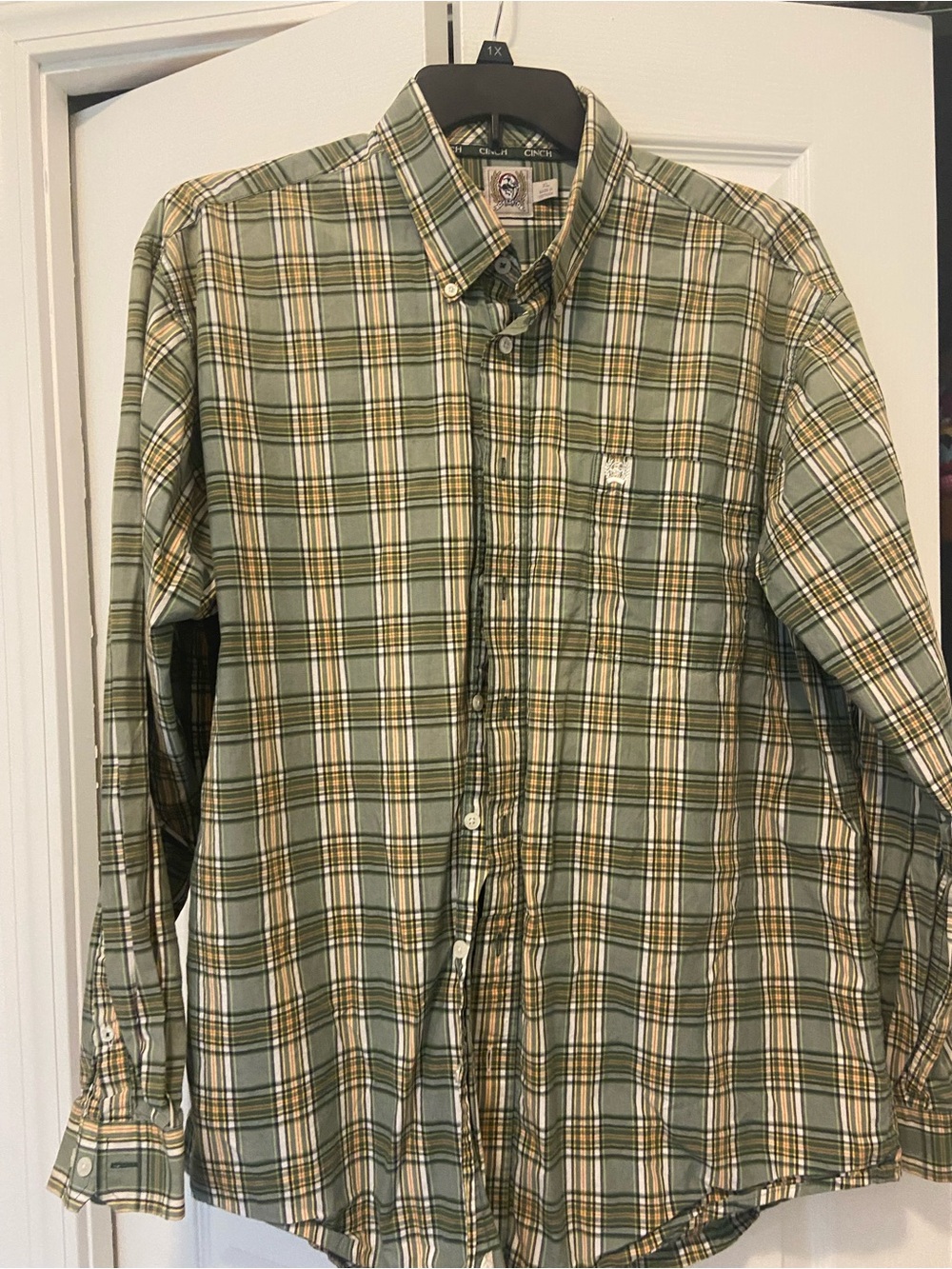 Cinch Green and Cream Plaid Button-Down Shirt